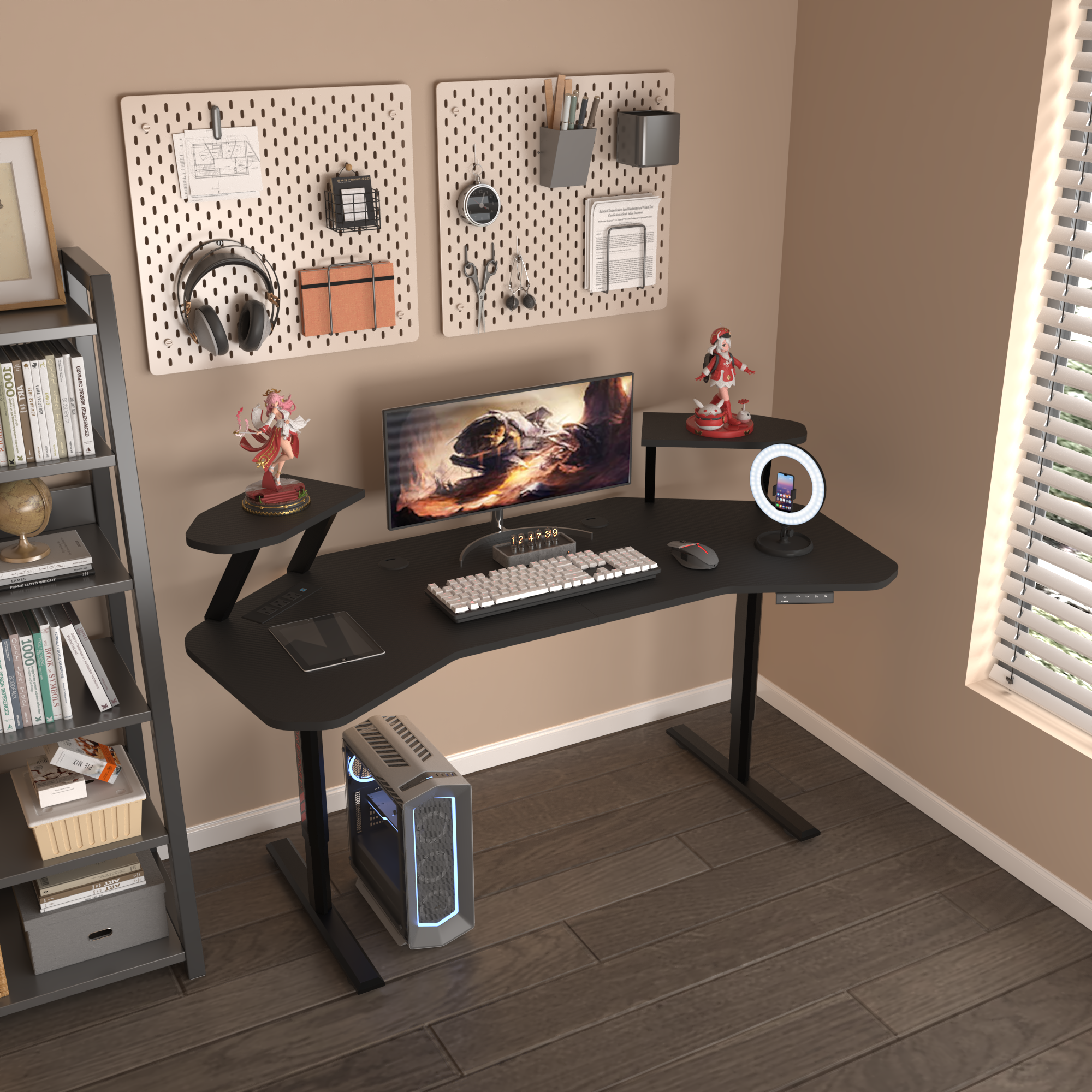 AOR ESPORTS Electric Standing Desk 63 Inches with Monitor Stand, Memory Electric Adjustable Height Home Office Desk with Power Outlet and Mouse Pad (Black)