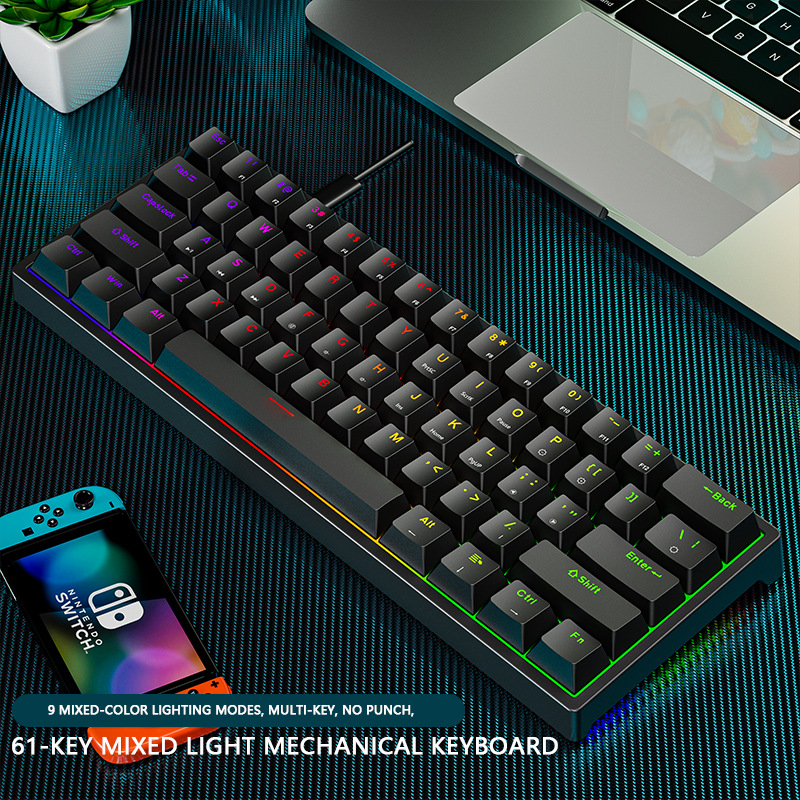 Electronic sports wired mechanical keyboard Pluggable 61 key light green axis mechanical keyboard