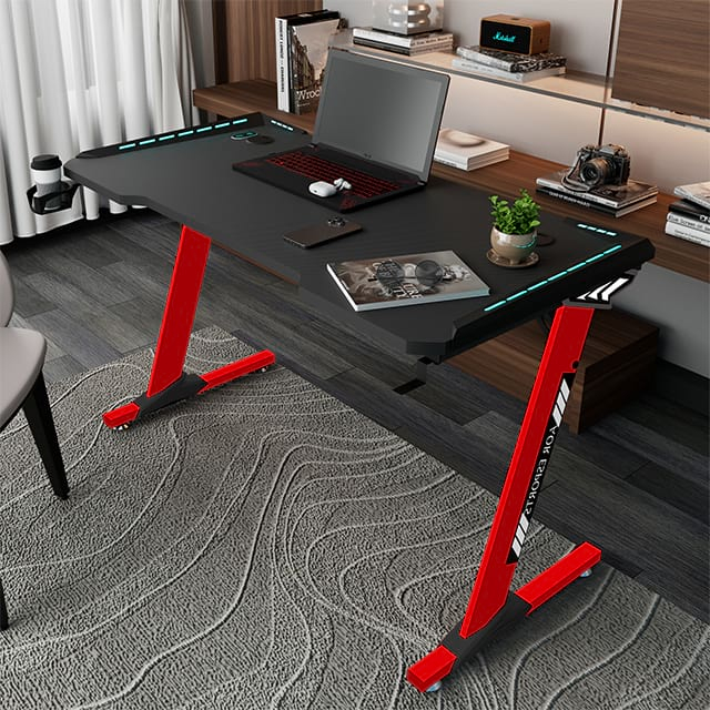 Z Shaped Gaming Desk 47 Inch, PC Office PC Gaming Computer Desk with Desk Mouse Pad, Gamer Tables with Cup Holder & Headphone Hook