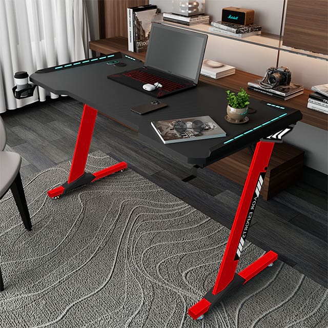 Z Shaped Gaming Desk 47 Inch, PC Office PC Gaming Computer Desk with Desk Mouse Pad, Gamer Tables with Cup Holder & Headphone Hook