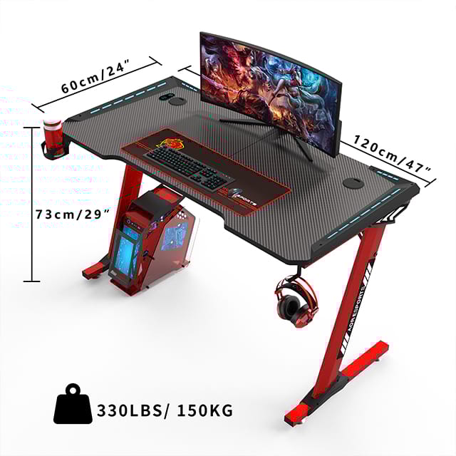 Z Shaped Gaming Desk 47 Inch, PC Office PC Gaming Computer Desk with Desk Mouse Pad, Gamer Tables with Cup Holder & Headphone Hook