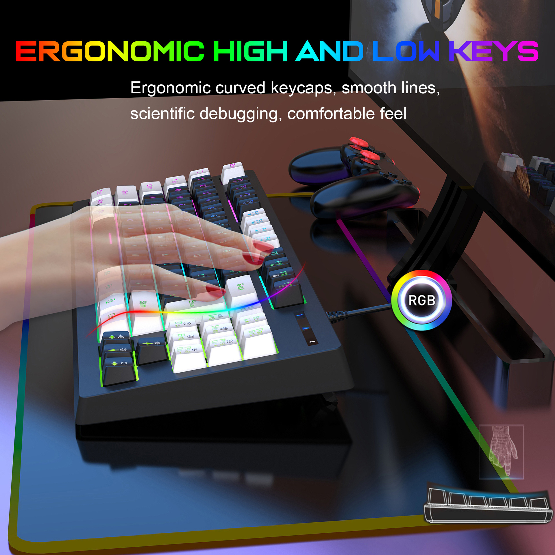 Gaming keyboard G69 Wired keyboard Mechanical feel esports RGB Glow 87 keys office home