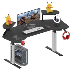 AOR ESPORTS Electric Standing Desk 63 Inches with Monitor Stand, Memory Electric Adjustable Height Home Office Desk with Power Outlet and Mouse Pad (Black)