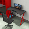 Gaming Desk, LED R-Shaped Carbon Fiber Desktop Home Office Desk with Mouse Pad, Cup Holder & Headphone Hook, 47 inch Red