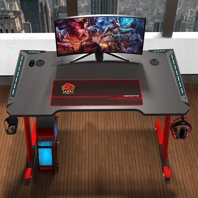 Z Shaped Gaming Desk 47 Inch, PC Office PC Gaming Computer Desk with Desk Mouse Pad, Gamer Tables with Cup Holder & Headphone Hook
