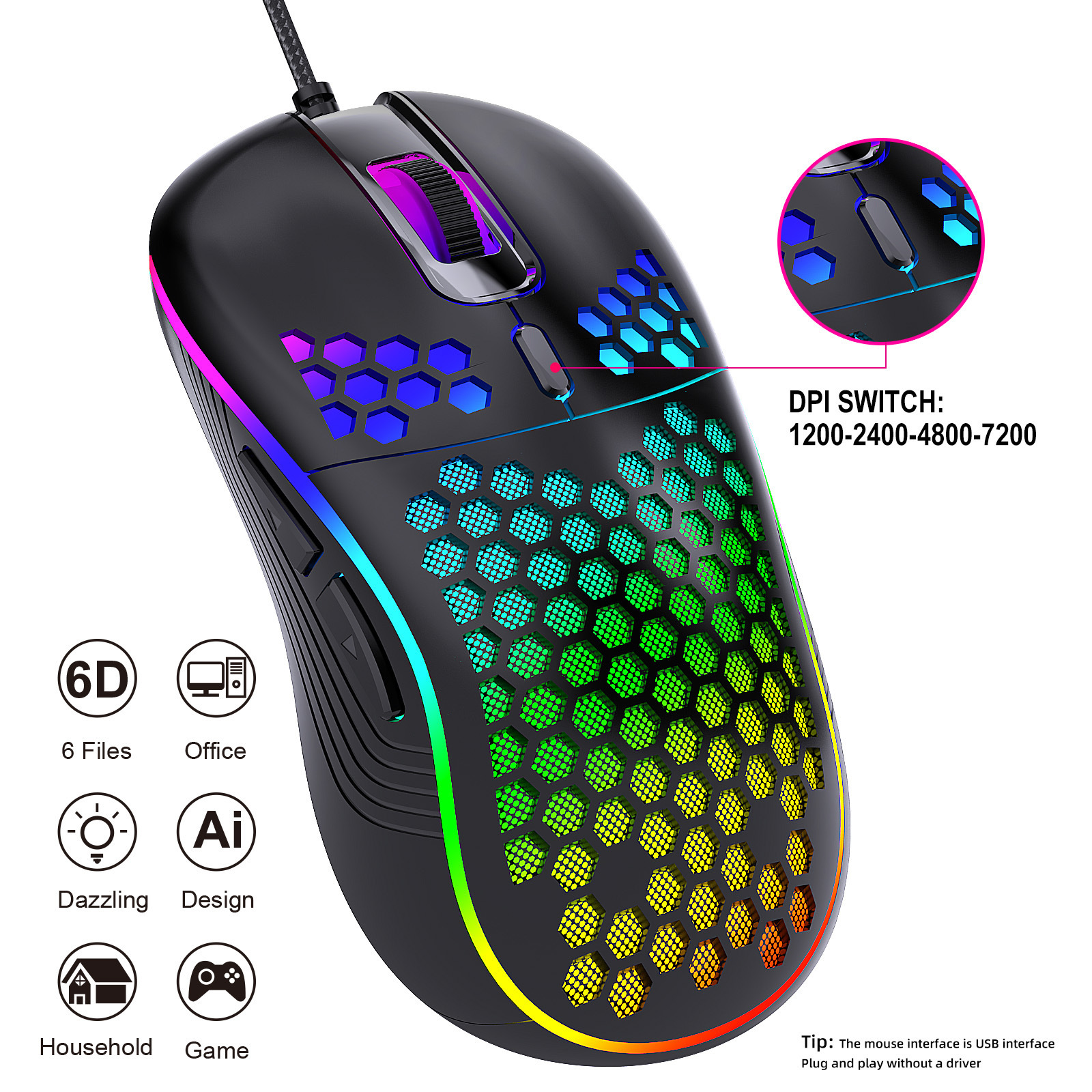Wired game mouse hole hollow-out light game lightweight esports mouse
